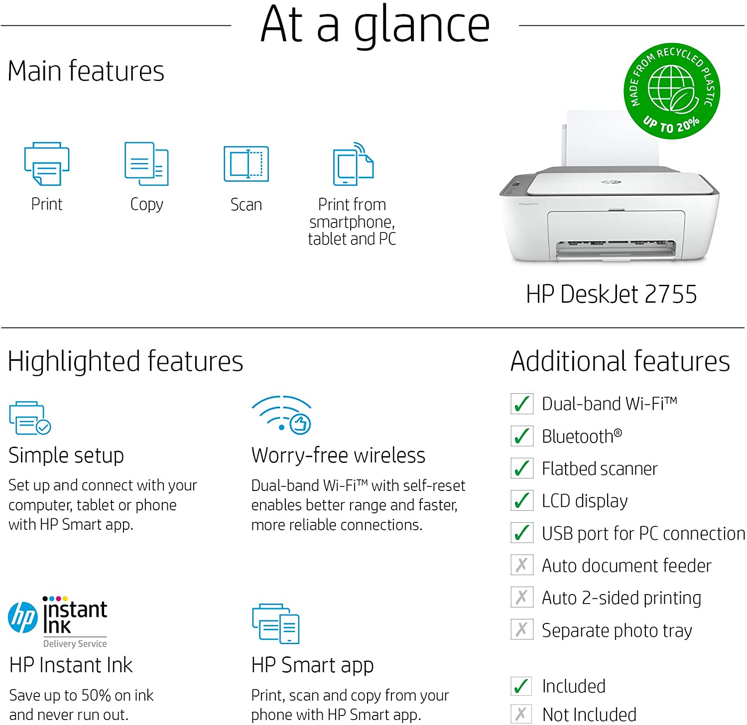 HP DeskJet 2755 Wireless All-in-One Printer, Mobile Print, Scan & Copy, HP Instant Ink Ready, Works with Alexa (3XV17A) HP DeskJet 2755 Wireless All-in-One Printer, Mobile Print, Scan & Copy, HP Instant Ink Ready, Works with Alexa (3XV17A)